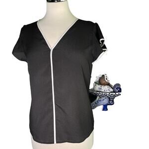 Calvin Klein Tops V-Neck Contrast Piping Sleeveless Blouse, Size S